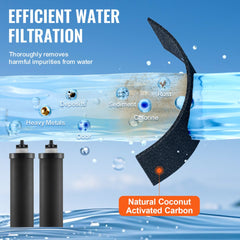 Two black Bostome water filter cartridges with natural coconut activated carbon for purification.
