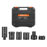 Six-piece spindle nut socket set with various sizes for axle hub tool applications.