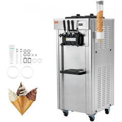 Bostome commercial soft serve ice cream machine with three flavors and stainless steel construction.