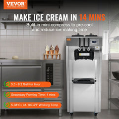 Bostome commercial soft serve ice cream machine with three flavor dispensers and stainless steel build.