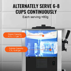 Bostome commercial soft serve ice cream machine with three flavors and stainless steel build.