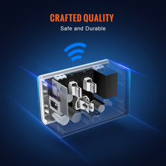 Cutaway view of a compact WiFi smart plug with internal components and wireless signal.