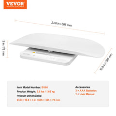 Digital baby scale with Bluetooth, detachable tray, and non-slip feet for stability.