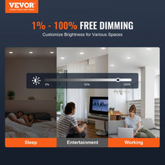 Four 10W dimmable LED recessed ceiling lights with 1-100% brightness slider for sleep, entertainment, and working spaces.