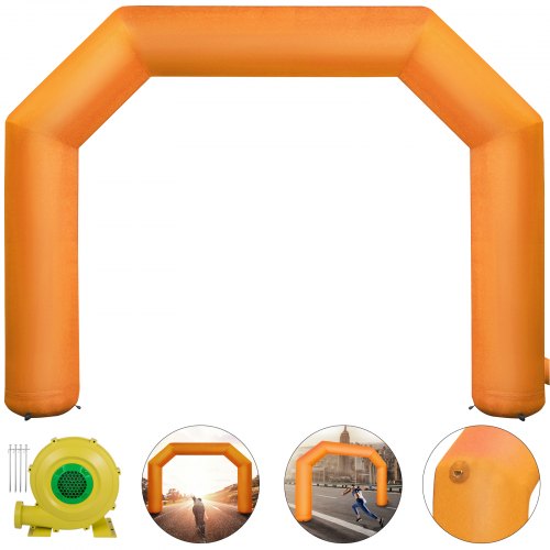 Orange inflatable arch 19.5ft with 250W blower and anchoring kit for outdoor events