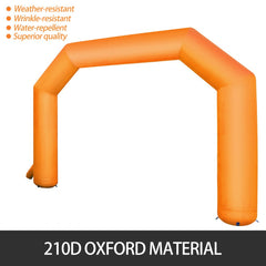 Orange 19.5ft inflatable arch made of 210D Oxford material, weather- and water-resistant.