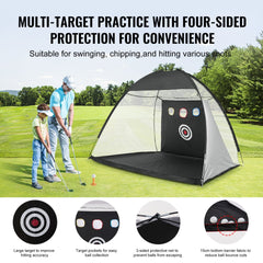 Bostome 10x7ft golf practice net with durable fabric, multi-target design, and portable setup.