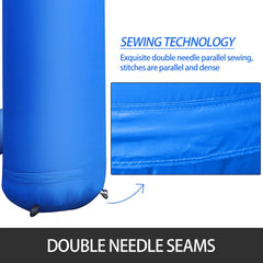 Blue 15ft hexagon inflatable arch showing double needle parallel seams on 210D oxford cloth.