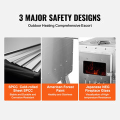 Portable stainless steel wood burning tent stove with chimney pipes for camping.