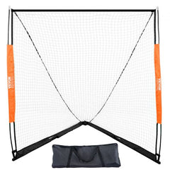 Bostome 6x6 portable lacrosse goal with fiberglass rods and a carry bag for easy transport.