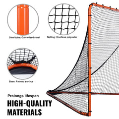 Portable 6x6 folding lacrosse goal with a steel frame and durable net for easy setup.
