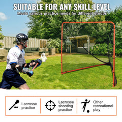 Portable 6x6 folding lacrosse goal with a steel frame and weather-resistant net.
