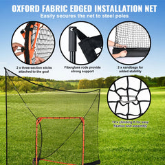 12x9ft lacrosse hockey goal backstop net with fiberglass rods and steel clamps.