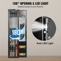 Bostome 5-rifle gun safe with fingerprint lock, removable shelf, 180-degree opening, and auto LED light.