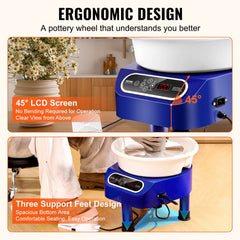 Bostome 10" electric pottery wheel with foot pedal, LCD touch screen, and detachable basin.