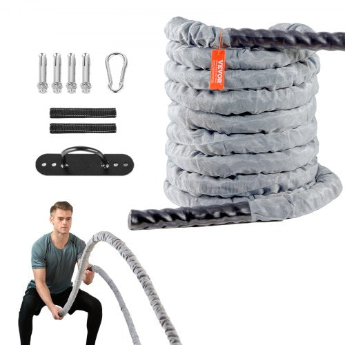 Bostome Battle Rope 1.5" x 30ft with durable construction and user-friendly handles for workouts.