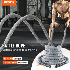 Bostome Battle Rope, 1.5 inches thick and 30 feet long, with durable construction for workouts.