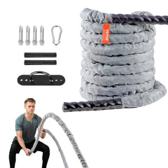 Bostome Battle Rope is a 1.5-inch thick, 30-foot long rope with durable handles for strength training.