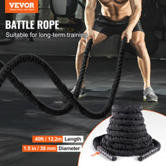 Bostome Battle Rope 1.5 inches thick and 40 feet long, featuring a durable polyester construction.