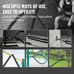 Bostome Battle Rope 1.5 inches thick, 40 feet long, with a durable nylon sleeve for protection.