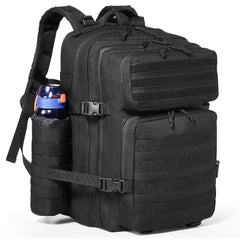 Bostome 45L tactical military backpack in waterproof polyester with MOLLE webbing and multiple pockets.