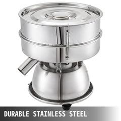 Stainless steel electric sieve shaker with 12 and 80 mesh sieves for efficient powder processing.