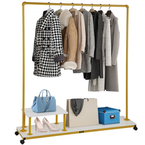 Bostome gold heavy-duty rolling garment rack with two tiers and four locking casters.