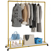 Bostome gold heavy-duty rolling garment rack with two tiers and four locking casters.