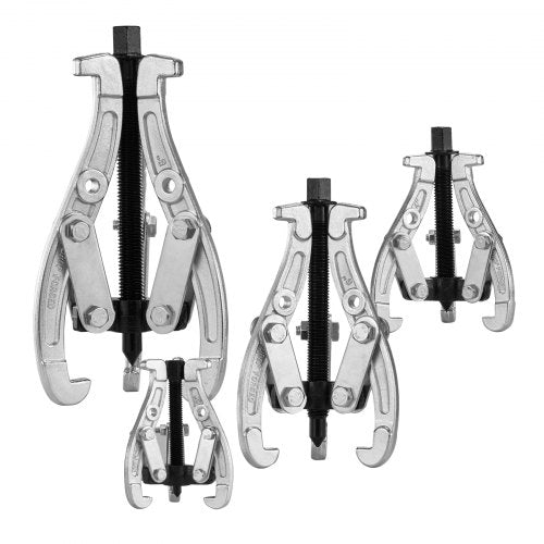 Bostome 4-piece gear puller set with 3", 4", 6", and 8" reversible jaw tools.