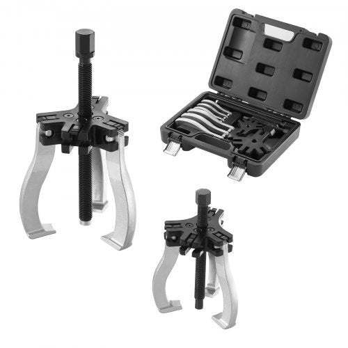 Bostome 3-inch and 7-inch 3-jaw reversible gear puller set with black case.