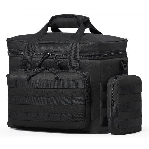 Insulated 20L cooler bag with MOLLE system, waterproof design, and multiple carrying options.