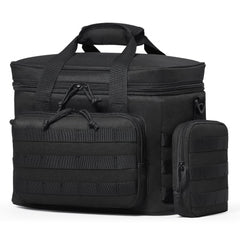 Insulated 20L cooler bag with MOLLE system, waterproof design, and multiple carrying options.