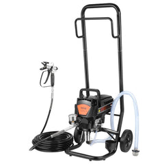 Black Bostome stand airless paint sprayer with 950W motor, 3000 PSI, cart, and hose.