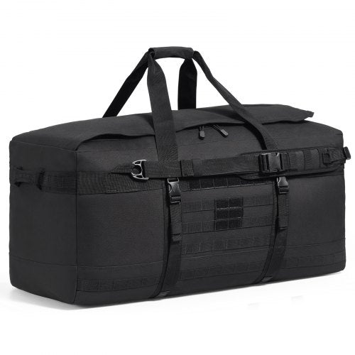Bostome Tactical Duffle Bag 100L in waterproof polyester with MOLLE system and adjustable straps.