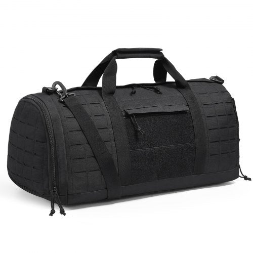 Bostome Tactical Duffle Bag 45L in black with MOLLE system and waterproof shoe compartment.