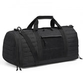 Bostome Tactical Duffle Bag 45L in black with MOLLE system and waterproof shoe compartment.