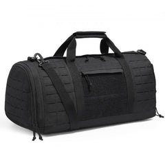 Bostome Tactical Duffle Bag 45L in black with MOLLE system and waterproof shoe compartment.