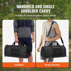 Bostome Tactical Duffle Bag 45L in black with MOLLE system and waterproof shoe compartment.