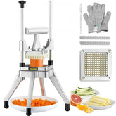 Stainless steel vegetable chopper with ergonomic handle and sharp 1/4-inch blades.