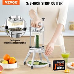 Stainless steel vegetable chopper with 3/8" blade and ergonomic handle for easy dicing.