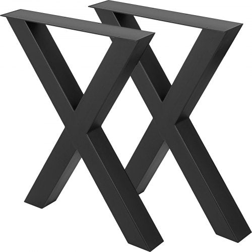 Pair of black steel X-frame table legs, 28 inches high and 30 inches wide.