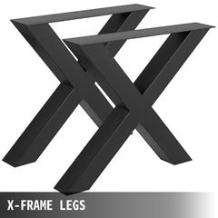Pair of black steel X-frame table legs, 28 inches high and 30 inches wide.