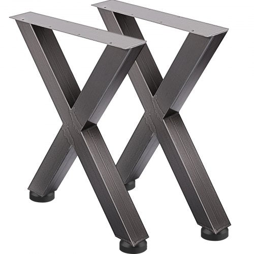 Pair of heavy-duty steel X-frame table legs, 28x24 inches, in black finish.