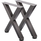 Pair of heavy-duty steel X-frame table legs, 28x24 inches, in black finish.
