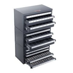 Bostome 3-piece drill bit dispenser cabinet with labeled compartments for organized storage.
