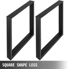 Pair of black steel square table legs, 28 inches high and 35 inches wide, heavy duty.