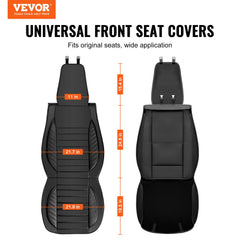 Black faux leather car seat covers for front seats with detachable headrest compatibility.