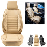 Beige faux leather car seat covers in a 2-piece front set for sedans, SUVs, and trucks.