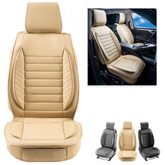Beige faux leather car seat covers in a 2-piece front set for sedans, SUVs, and trucks.