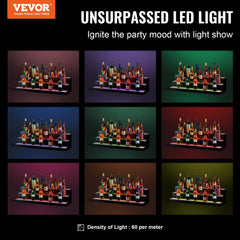 Acrylic 3-tier liquor bottle display with multicolor LED lighting and remote control.